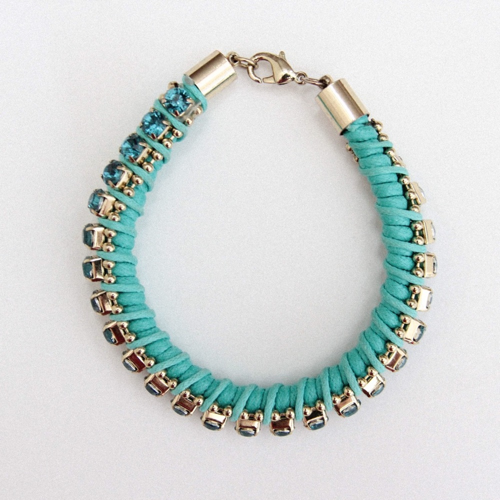 Teal Braided Rope Rhinestone Bracelet - Picture 3 of 5